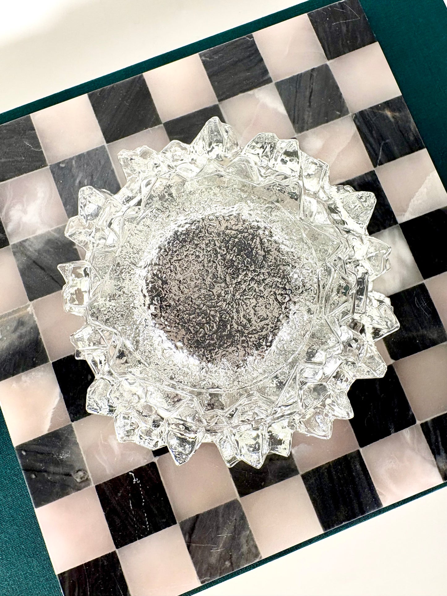 Revontulet Ice Glass candle holder bowl by Tauno Wirkkala for Humppila Finland, Scandinavian modern brutalist mid century modern MCM