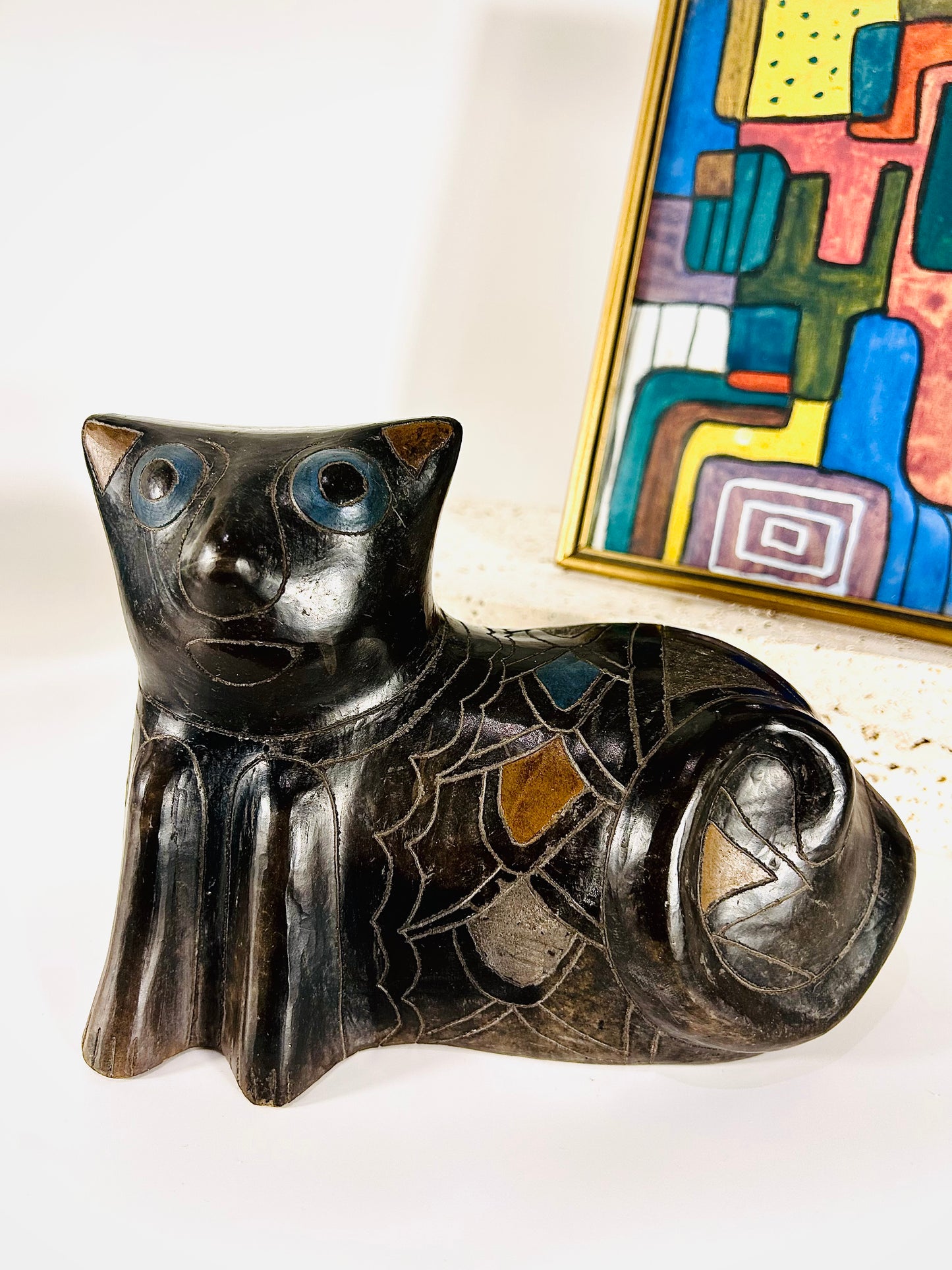 Manuel Felguerez Mexican Oaxaca Katze aus schwarzem Ton, traditional Mexican folk art