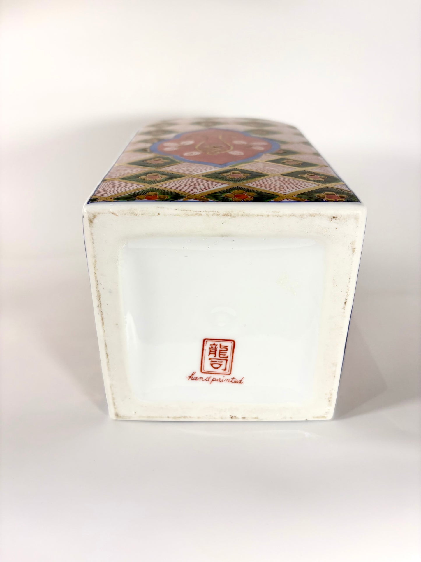 Große handbemalte Chinesische Flaschenvase aus Porzellan mit Signatur