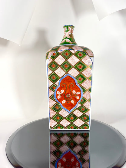 Große handbemalte Chinesische Flaschenvase aus Porzellan mit Signatur