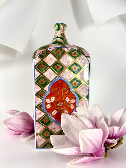Große handbemalte Chinesische Flaschenvase aus Porzellan mit Signatur