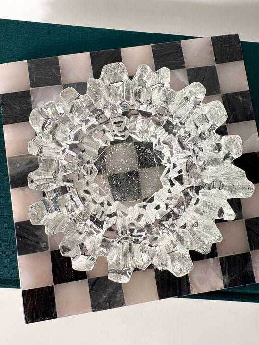 Revontulet Ice Glass candle holder bowl by Tauno Wirkkala for Humppila Finland, Scandinavian modern brutalist mid century modern MCM