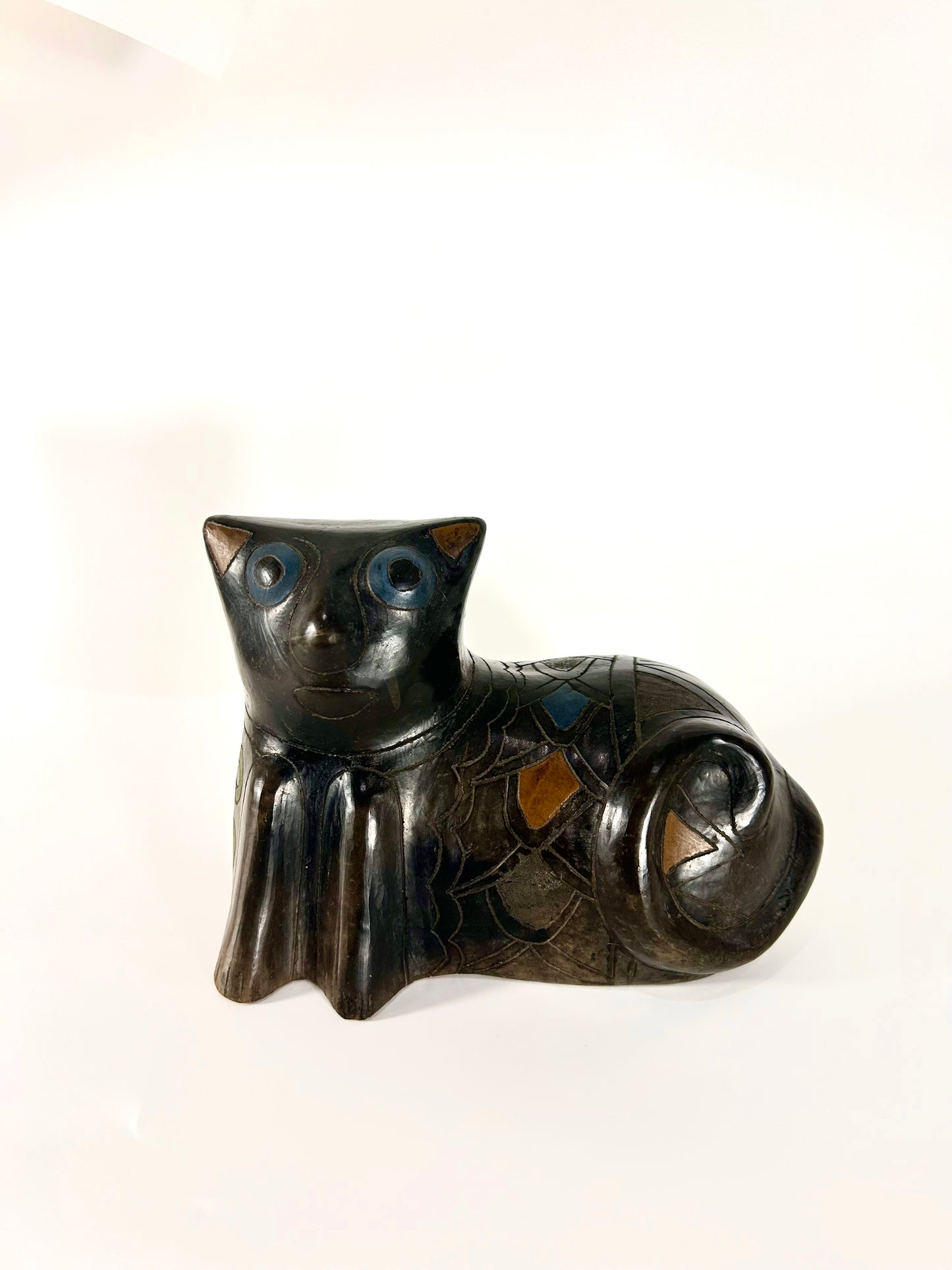Manuel Felguerez Mexican Oaxaca Katze aus schwarzem Ton, traditional Mexican folk art