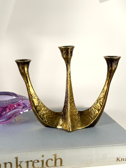 MCM Brutalist Messing Kerzenständer von Horst Dalbeck, West Germany 1970er Jahre