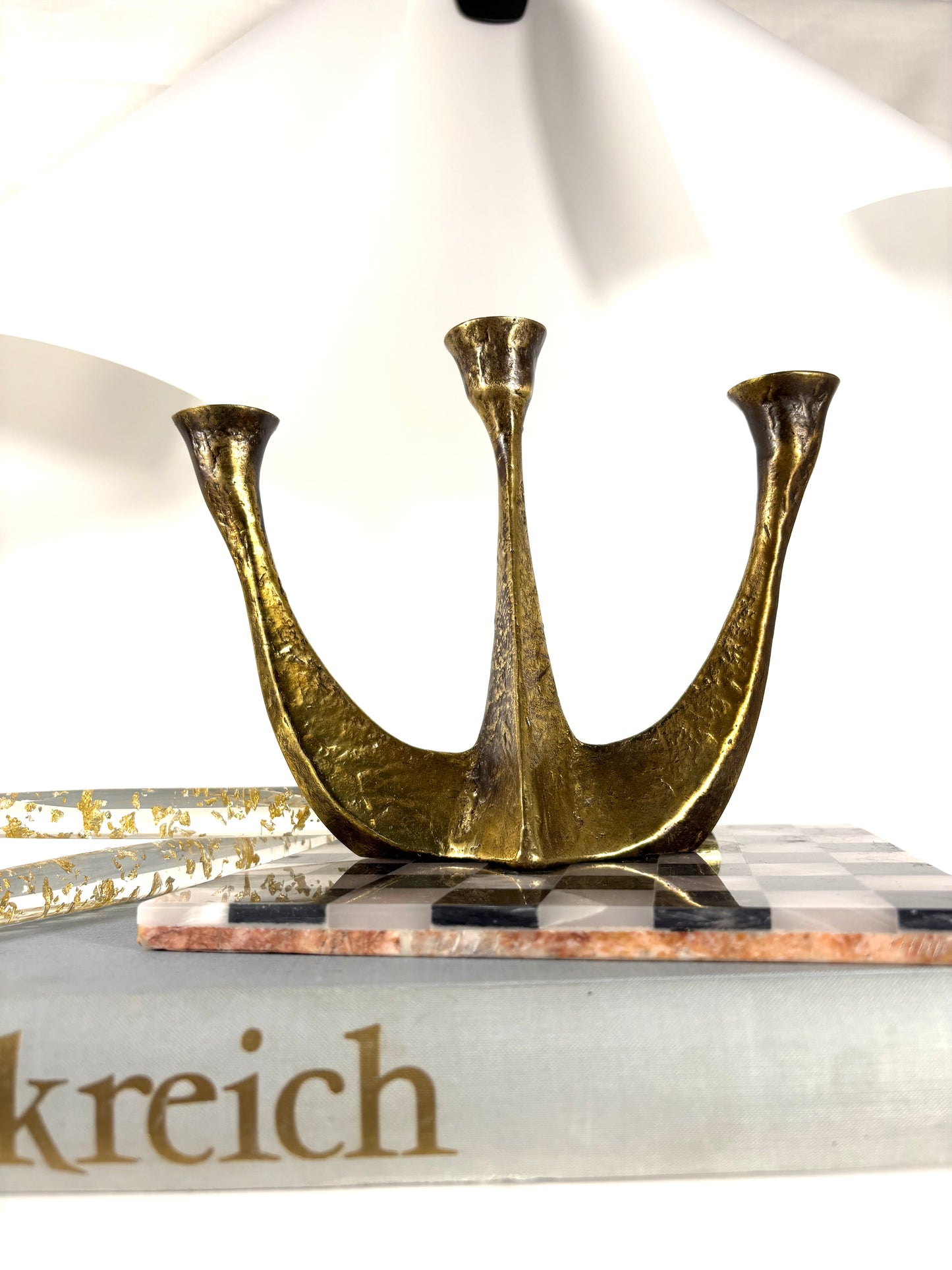 MCM Brutalist Messing Kerzenständer von Horst Dalbeck, West Germany 1970er Jahre