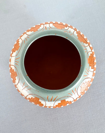 Handbemalte Native American Navajo Vase aus rotem Ton mit Signatur Dine Harrison Tom `95