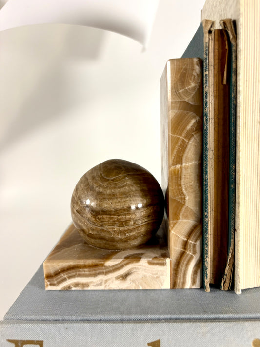 Geometrische Mid Century Buchstützen aus Naturstein Onyx-Marmor (2er Set)