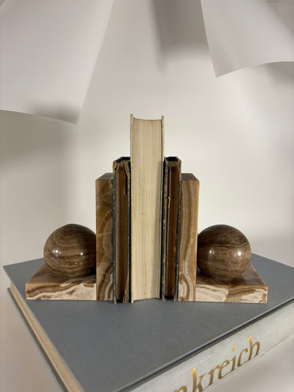 Geometrische Mid Century Buchstützen aus Naturstein Onyx-Marmor (2er Set)