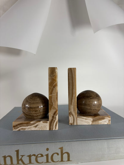 Geometrische Mid Century Buchstützen aus Naturstein Onyx-Marmor (2er Set)