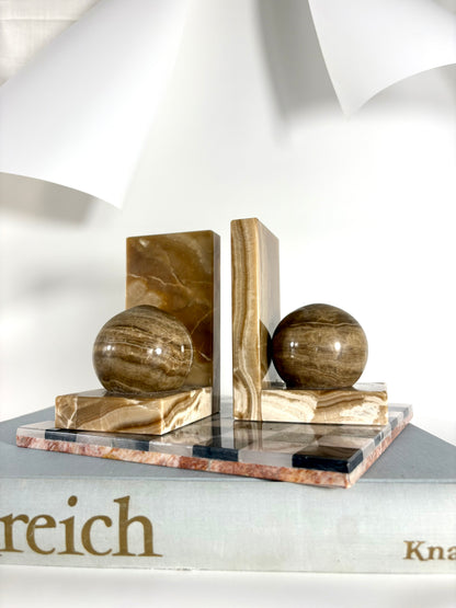 Geometrische Mid Century Buchstützen aus Naturstein Onyx-Marmor (2er Set)