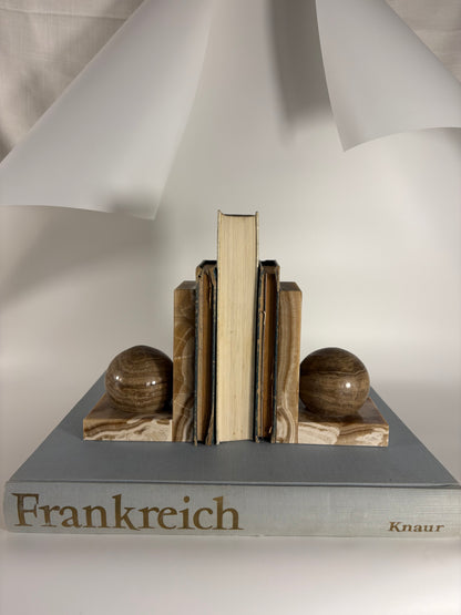 Geometrische Mid Century Buchstützen aus Naturstein Onyx-Marmor (2er Set)