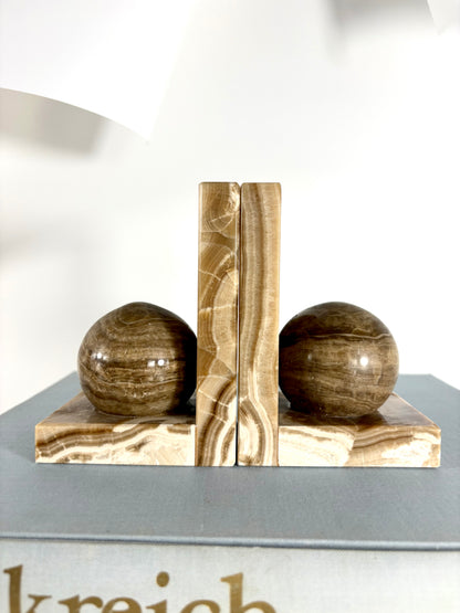 Geometrische Mid Century Buchstützen aus Naturstein Onyx-Marmor (2er Set)