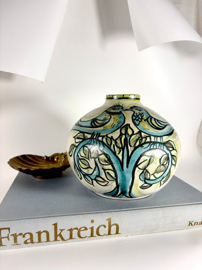 Große Keramikvase im Stil der Qajar-Dynastie aus Persien mit Vögeln und floralen Elementen, spätes 19. Jh.