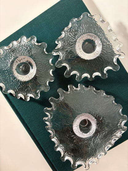 "Splash" Kerzenhalter Scandinavian Mid Century Design Glas, Pukeberg Sweden (3er Set)