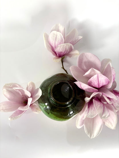 Handgefertigte Studio art pottery Vase in grün & weiß mit Signatur